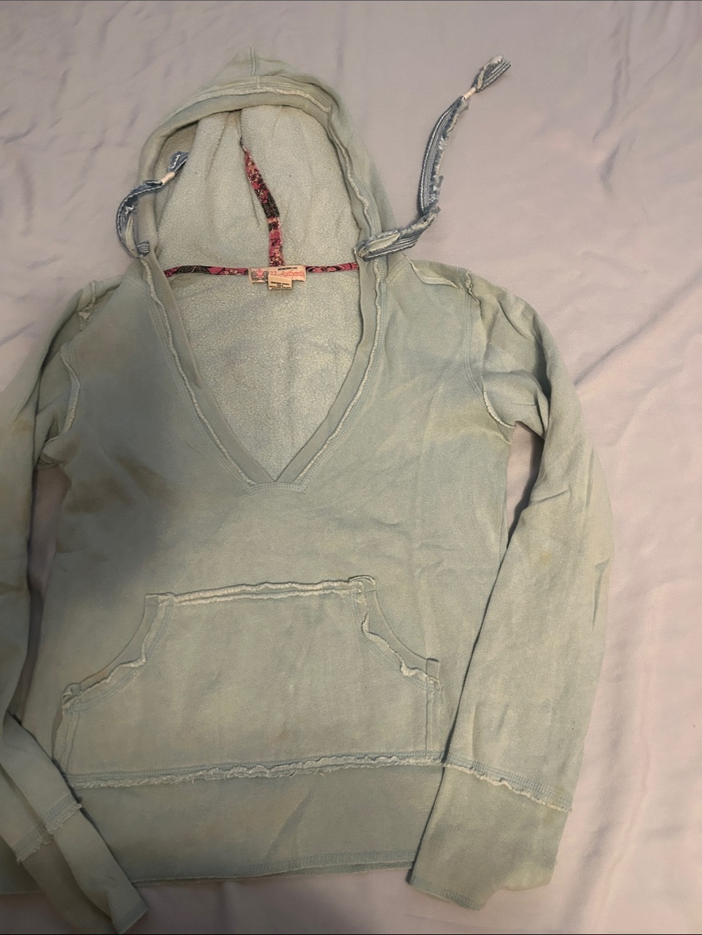 Casual Light Blue V-Neck Hoodie Sweater